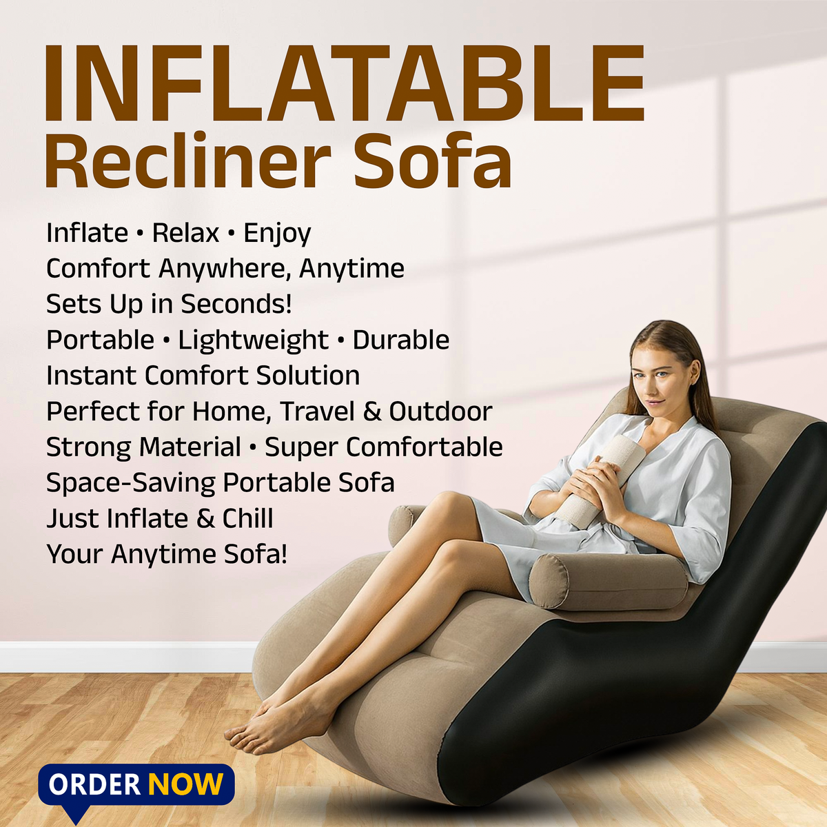 Inflatable Lazy Sofa Chair with Househoid air Pump, Foldαble Lounge Chair with Armrests for Living Room, Bedroom, Office,Travel, Cαmping