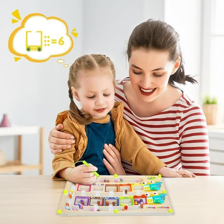Magnetic Color & Number Maze Montessori Wooden Puzzle Game Board