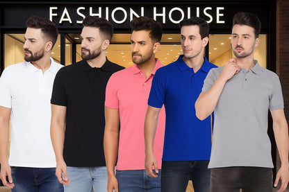 Poly Matte Solid Half Sleeves Mens Polo T-Shirt Pack Of 5