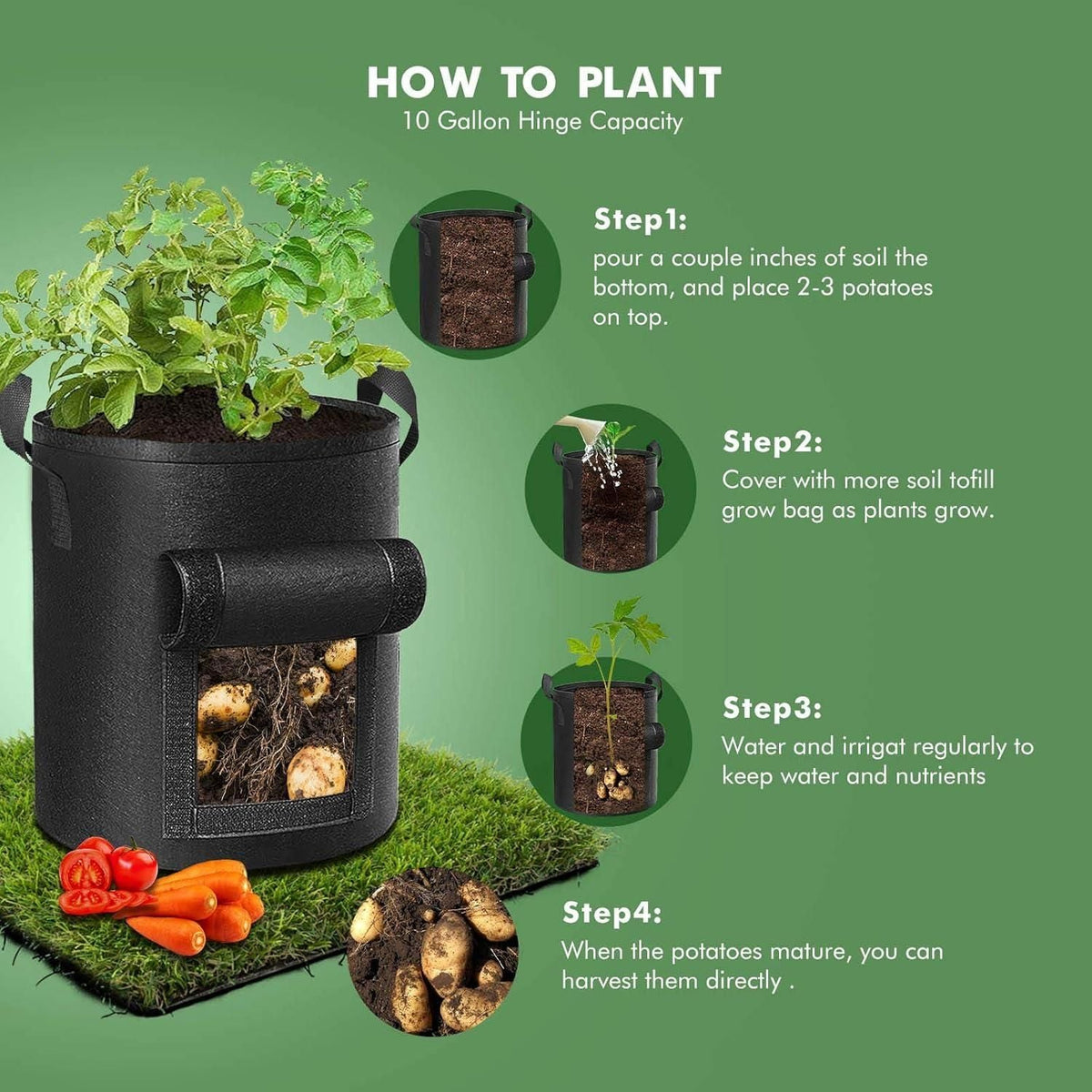 Potato Grow Bag with Harvest Window for Root Vegetables