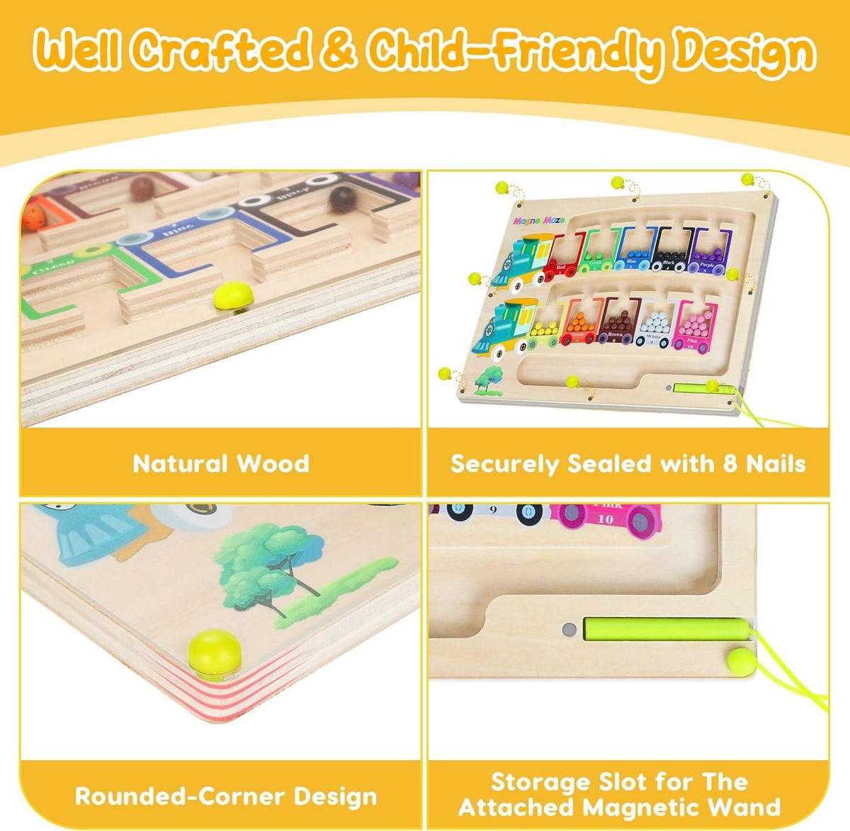 Magnetic Color & Number Maze Montessori Wooden Puzzle Game Board