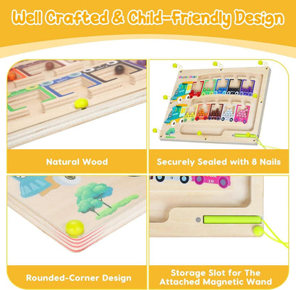 Magnetic Color & Number Maze Montessori Wooden Puzzle Game Board
