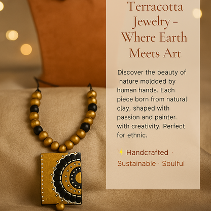 Terracotta Jewelry Necklace Set for Women – Handcrafted Clay Necklace with Earrings