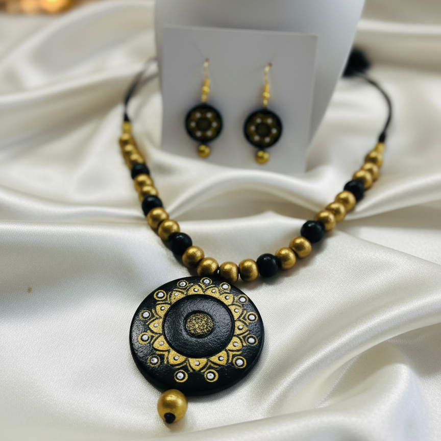 Terracotta Jewelry Necklace Set for Women – Handcrafted Clay Necklace with Earrings