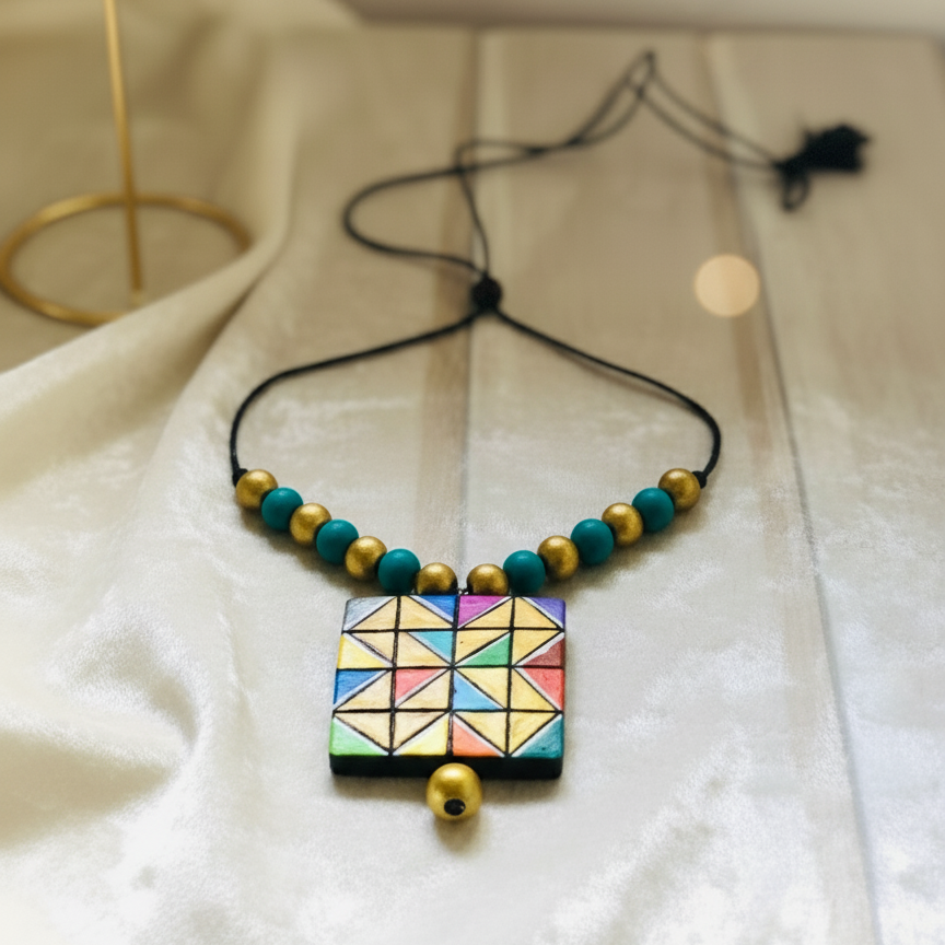 Terracotta Jewelry Necklace Set for Women – Handcrafted Clay Necklace with Earrings